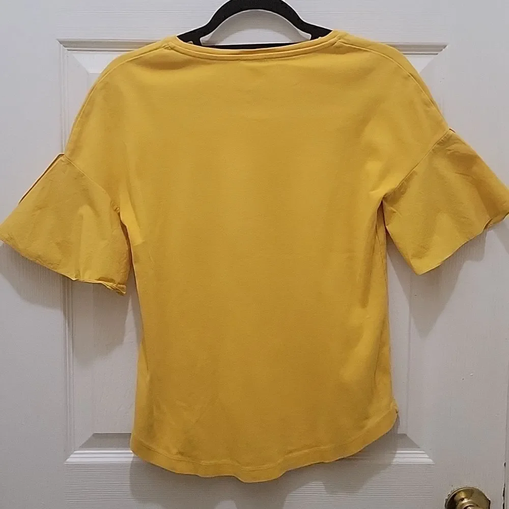 COS Mustard Yellow Petal Flutter Short Sleeve Top
